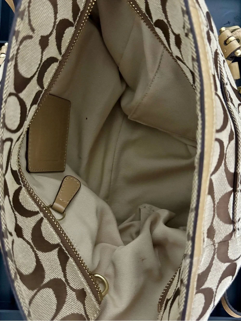 Coach Signature Jacquard Tote in Khaki Tan